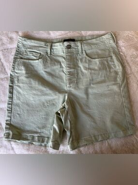 NYDJ Soft Green Denim Shorts with Branded Button